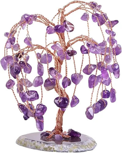 Vista 10 de Rockcloud Árbol de cristal de amatista, cuarzo rosa y aguamarina para decoración de oficina en casa, ágata natural, base de geoda bonsái, árbol