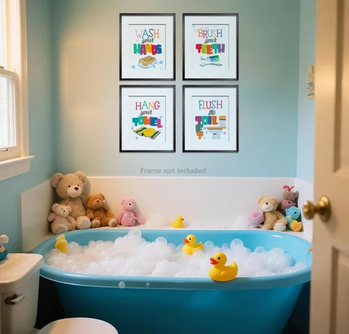 Vista 7 de heshengzaixian Divertido arte de pared con citas para el baño de niños, impresiones coloridas para niños, póster de pintura para baño, baño, regalo