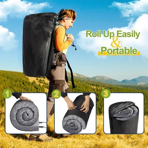 Vista 6 de Colchoneta portátil de espuma viscoelástica – Colchón plegable enrollable con funda impermeable – Bolsa de viaje ligera
