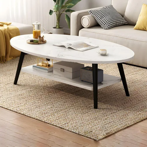 Vista 22 de Mesa de centro individual de madera, mesa de café, mesa de cóctel, mesa de centro de apartamento, sofá, mesa lateral ovalada, patas de madera, mesa