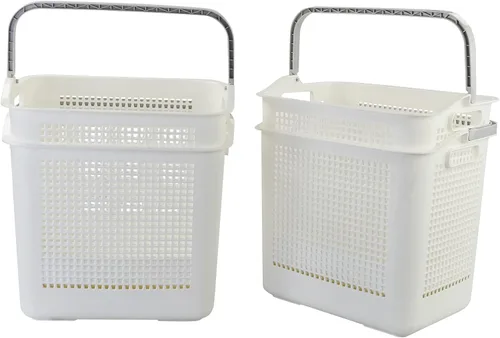 Vista 7 de Bringer Cestas de plástico para lavandería de 35 L con asa, paquete de 4 cestas sucias, color blanco