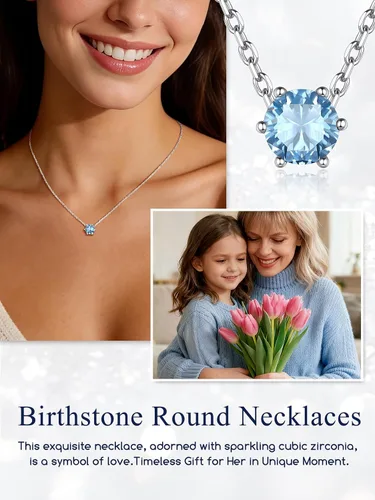 Vista 3 de 925 Sterling Silver Pendant Necklaces for Women, HeartRound Birthstone Necklaces Birthday Jewelry for Mother Wife Daughter (with Gift Box)