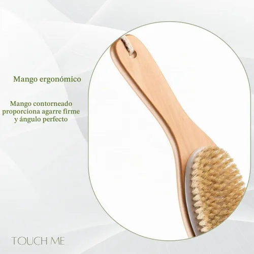 Vista 4 de Kingsley Cepillo de cerdas naturales para cuerpo con forma ergonómica, mango de madera, Paquete de 1