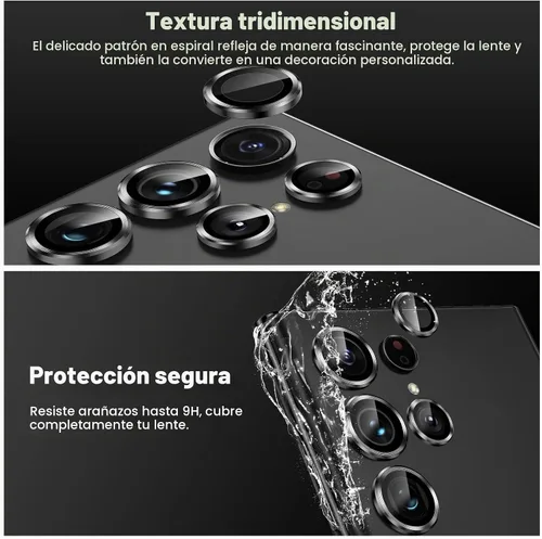Vista 6 de Tensea Protector de lente de cámara Samsung Galaxy S22 Ultra, protector de pantalla de vidrio templado 9H, anillo individual de metal para S22 Ultra