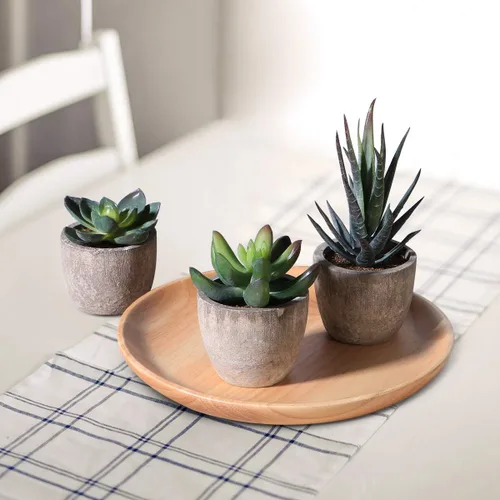Vista 5 de Cabilock Ounona - Juego de 3 plantas suculentas artificiales con macetas, minisuculentas artificiales realistas para el hogar, la oficina
