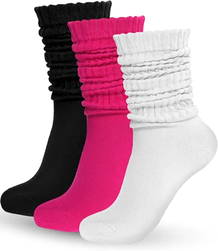 Vista 7 de Ronglry Juego de 3 pares de calcetines holgados para mujer, calcetines largos hasta la rodilla, muslo, botas altas, calentadores de piernas, retro