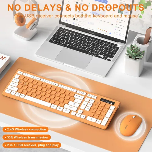 Vista 2 de Reccazr - Combo de teclado y mouse inalámbricos, teclado y mouse de tamaño completo 2.4G, inalámbrico, mouse ajustable de 3 DPI, teclado de doble