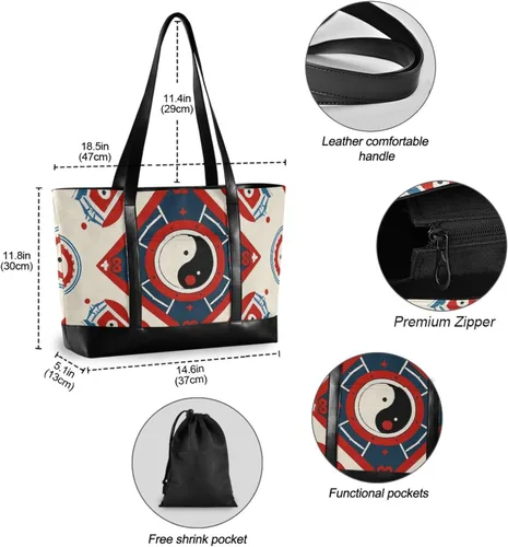 Vista 4 de Chinese Culture Bagua Pattern Portable tote bag laptop with zipper laptop tote bags for work for ladies with maletin ejecutivo para mujer