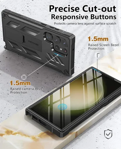 Vista 5 de FNTCASE Funda para Samsung Galaxy S23-Ultra: protección de grado militar a prueba de caídas cubierta móvil con soporte TPU resistente a prueba