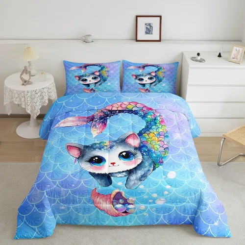 Vista 52 de Feelyou Juego de ropa de cama con estampado de aviones para niños y niñas, juego de funda de edredón de microfibra estilo boceto azul y blanco