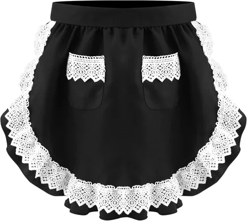 Vista 16 de Geyoga Delantales para mujeres con bolsillos Cocina Cocinando Camarera Sirvienta Delantal Falda Vintage Lindo Volantes Vestido Disfraz, Blanco