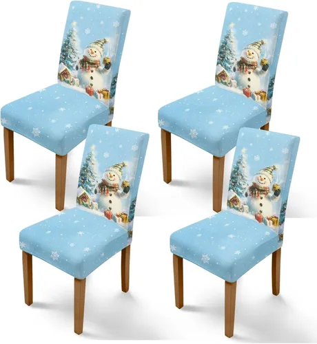 Vista 29 de Rnyleeg Fundas de silla de Navidad para sala de estar, diseño de muñeco de nieve azul, estampado de pájaros, fundas para sillas de comedor, 1