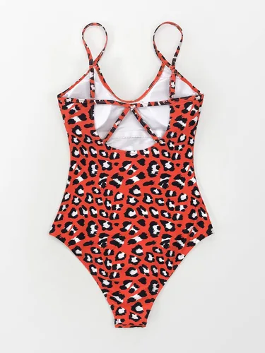 Vista 5 de CUPSHE Traje de baño de una pieza con cuello en V y estampado de leopardo para, Leopardo