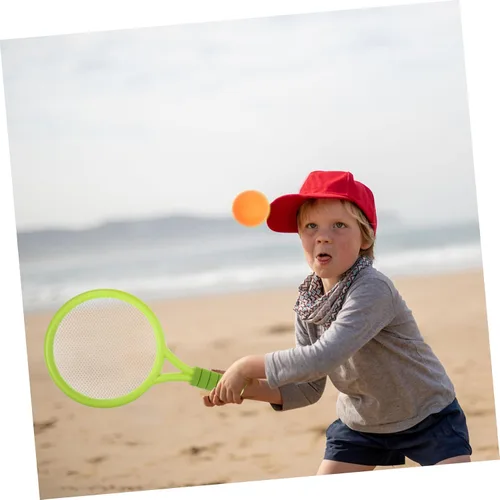 Vista 3 de LIOOBO Raqueta de tenis ligera para principiantes, raquetas de plástico en verde amarillo juego de captura al aire libre para niños que mejoran