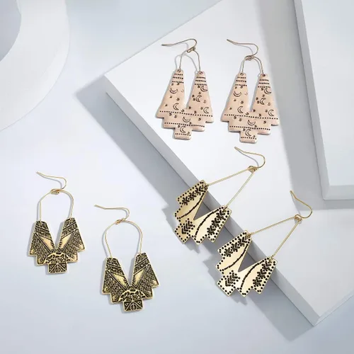 Vista 7 de Zealmer Gudukt Aretes étnicos con forma de abanico, gota geométrico para mujer