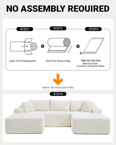 Vista 4 de Sofá seccional Cloud de 108 pulgadas, sofá seccional modular moderno con asiento profundo, sofás de pana sin estructura con chaise en forma de L