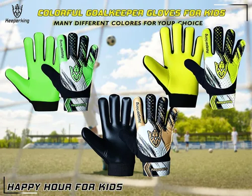 Vista 6 de Keeperking - Guantes de portero de fútbol para niños, niños y jóvenes, con doble protección en la muñeca y palma de látex antideslizante de 4 mm