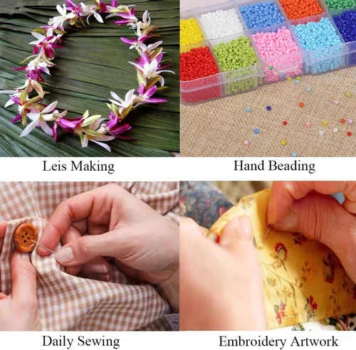Vista 7 de 10 agujas Lei para fabricación de Leis, aguja de costura de ojos grandes de 4.7 pulgadas para manualidades, aguja larga de Lei para hacer flores