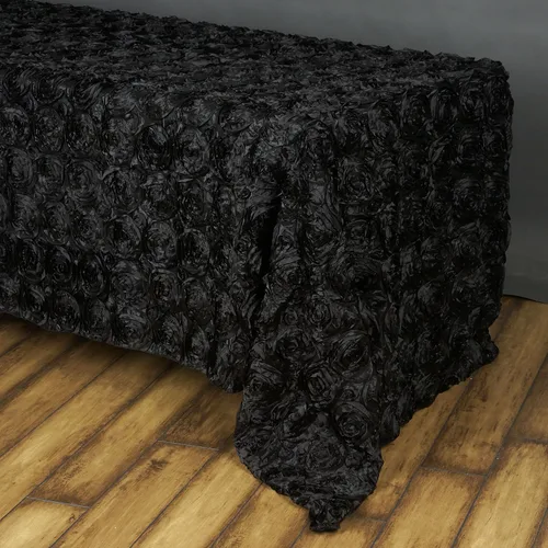 Vista 2 de BalsaCircle Mantel rectangular con rosetas elevadas de satén negro de 90 x 156 pulgadas, para bodas, fiestas, comedor