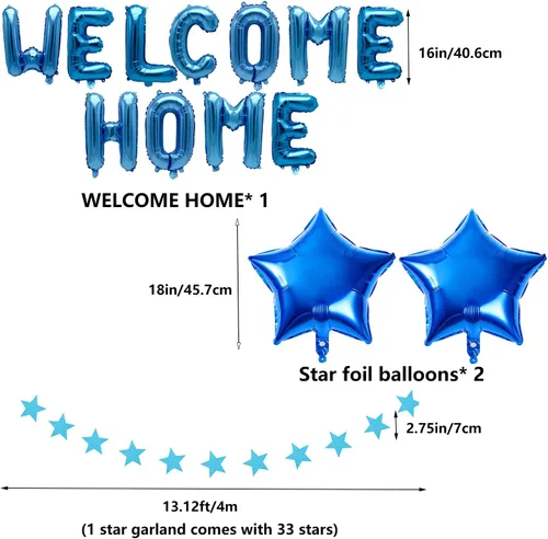 Vista 3 de Cartel de globo de letras de bienvenida a casa, globos de papel de aluminio con pancarta de estrella para despliegue temático del ejército
