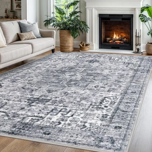 Vista 94 de SIILOOM Alfombra lavable de 2 x 3 pies, alfombra suave color taupe ceniza para entrada, tapete antideslizante para puerta de interior, tapete