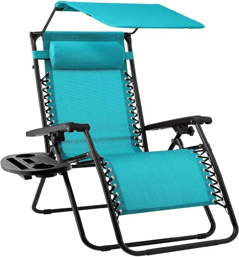 Vista 26 de Sillón plegable de gravedad cero para patio, con toldo ajustable y reposacabezas Amatista púrpura