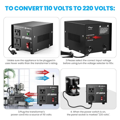 Vista 3 de Transformador Convertidor de Voltaje Anbull 500W, Transformador de Voltaje de Paso Abajo y Arriba 110v 220v, Convertidor de Voltaje de 220 a 110
