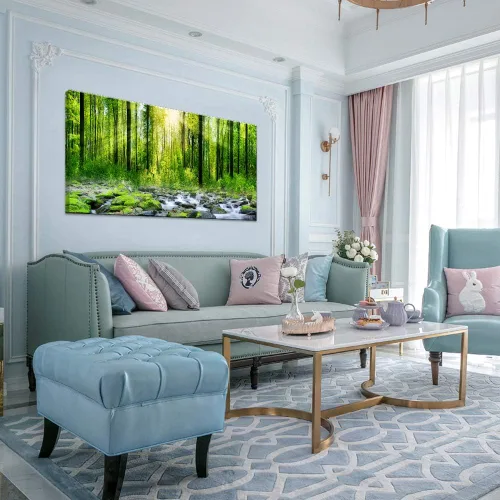 Vista 3 de Tucai Decor Lienzo decorativo para decoración de la mañana amanecer árboles verdes paisaje, sol sobre bosque, fotografía impresa en lienzo