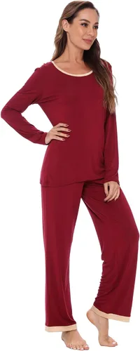Vista 2 de GYS - Conjunto de pijama para mujer, viscosa hecha de bambú, ropa de dormir de manga larga con pantalones suaves y cómodos, S-4X