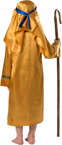 Vista 2 de Dress Up America Disfraz de pastor para niños, conjunto de disfraz bíblico para niños, disfraz de pastor marrón y dorado para niños