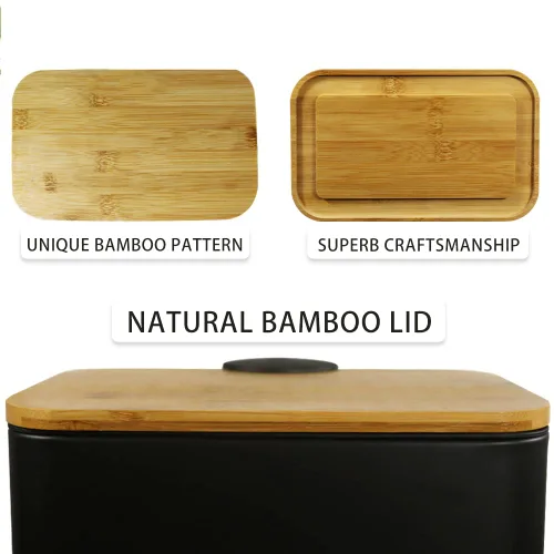 Vista 5 de SIDIANBAN Bote de basura pequeño con tapa de bambú, cierre suave y pedal de pie, cubo de basura rectangular de 1.3 gales/5 litros con papelera Negro
