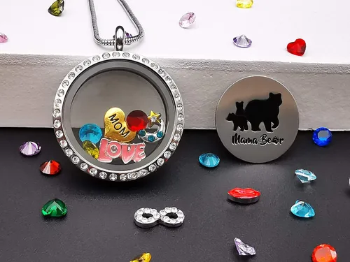 Vista 3 de Collar con colgante para mamá, medallón flotante con 24 piedras natales y abalorios para mujeres y niñas, regalo para madre