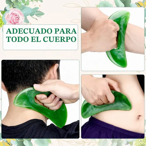 Vista 3 de Gua Sha - Herramienta de masaje con mango, herramientas de masaje de resina, masajeador de drenaje linfático, moldeador corporal, herramientas Gua