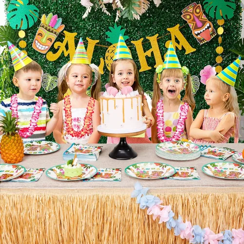 Vista 7 de WERNNSAI Hawaiian Luau Party Supplies - 48 platos y servilletas de Luau tropical, decoraciones de cumpleaños, platos de papel hawaiano para verano