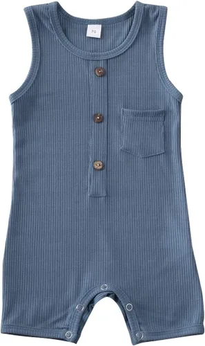Vista 13 de Mameluco para bebé niña y niño, mono liso de una pieza, sin mangas, ropa de bebé de una pieza, trajes de verano beige (A-Beige)
