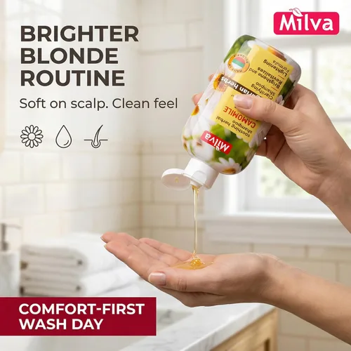 Vista 3 de Milva Champú con extracto natural de manzanilla - Da suavidad y brillo al cabello 6.8 fl oz por Milva Paraben-Free Formula, Silicone/Sulfate-Free