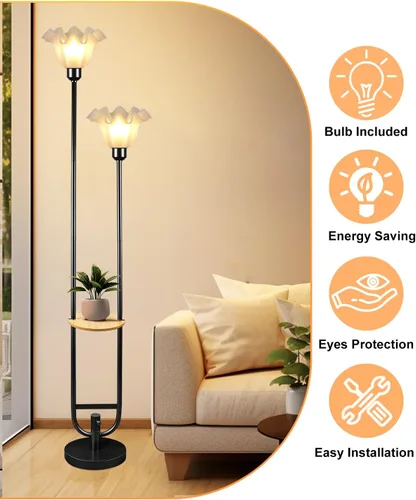 Vista 3 de Lámparas de Pie Regulables de Flores con Mesa, Lámpara de Pie Floral de 2 Luces, 3000K Blanco Cálido Estilo Candelabro Lámpara de Pie Moderna