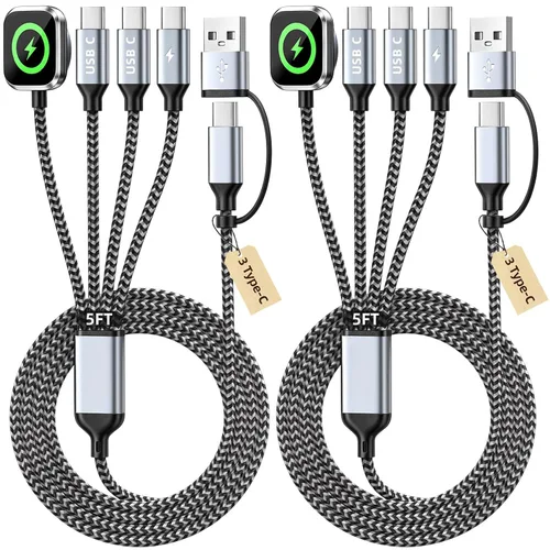 Vista 9 de Cruise Essentials Cable de Carga 4 en 2 para Cargador Apple iWatch/iPhone 17/Lightning/Micro, Cable Cord de Carga Múltiple de Viaje Compatible