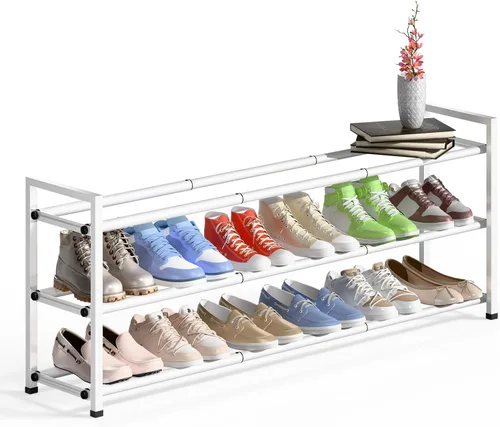 Vista 18 de Bumusty estante de zapatos de 2 niveles largo y expandible para clóset, estante de zapatos ajustable de 46-112 cm para entrada, estante organizador