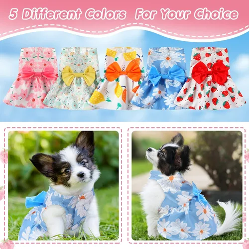 Vista 3 de Saintrygo 5 piezas de vestido floral para perro, lindo vestido para perro, falda para mascotas, vestidos para mascotas, vestidos para gatos, vestido