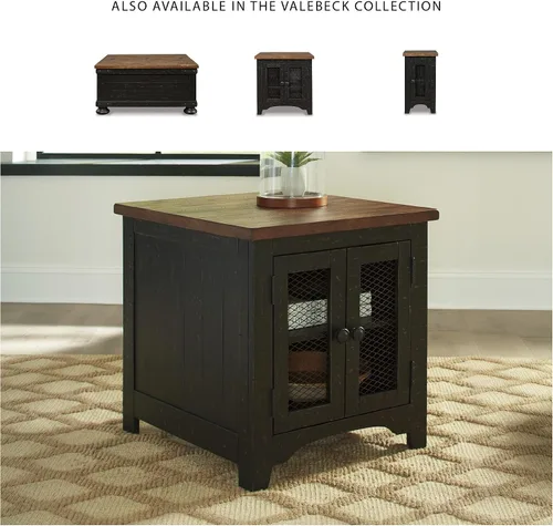 Vista 9 de Signature Design by Ashley Valebeck - Mesa auxiliar rectangular de campo con almacenamiento, acabado marrón envejecido y negro