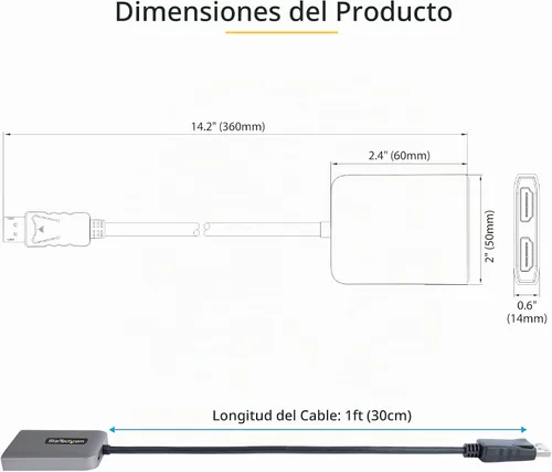 Vista 7 de StarTech DP a Dual HDMI MST HUB – Dual HDMI 4K 60Hz – Adaptador
