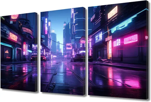 Vista 50 de Lienzo decorativo para pared de sala de estar, lienzo Cyberpunk, decoración de pared de 3 paneles, decoración de pared para el hogar, dormitorio