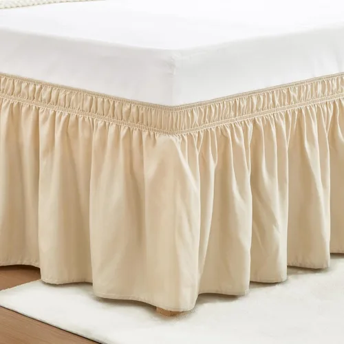 Vista 25 de Vocander Falda de cama negra envolvente de tamaño individual de 14 pulgadas de caída, volantes elásticos fáciles de poner, falda de cama sólida