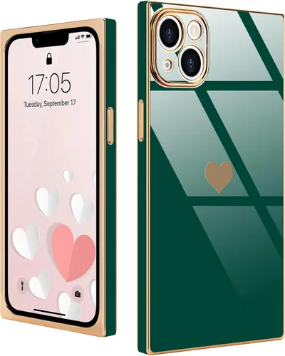 Vista 29 de Compatible con iPhone 12 Funda Rectangular Bonita Chapado Dorado Lujo Corazón de Amor Funda de Teléfono para Mujeres Niñas A Prueba de Golpes
