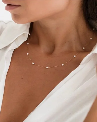 Vista 2 de TOSGMY Collares de perlas para mujer, gargantilla de perlas chapadas en oro de 14 quilates, collar de perlas de imitación hecho a mano, collar