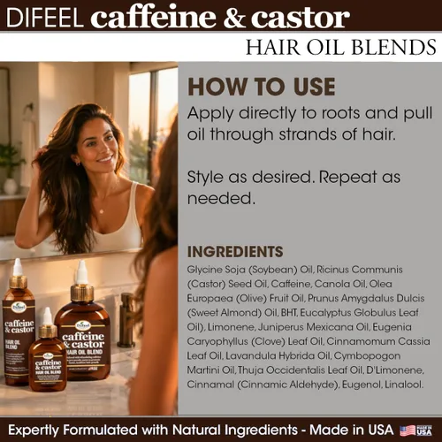 Vista 7 de Difeel - Mezcla de aceite para el cabello con cafeína y ricino, 8 onzas (paquete de 2)