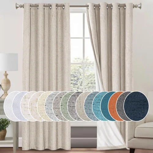 Vista 113 de Cortinas con textura de lino 100% opacas de 64 pulgadas de largo, juego de 2 paneles de cortinas de lino opacas con forro aislante térmico que Arena