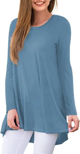 Vista 14 de AWULIFFAN Blusa tipo túnica holgada de manga larga con cuello redondo para mujer
