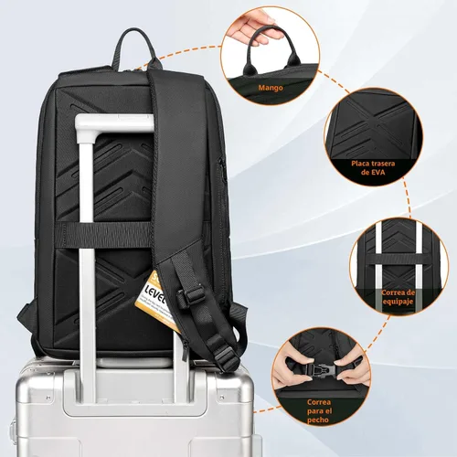 Vista 5 de FENRUIEN Mochila para portátil, color negro, Negro, 15,6 pulg., Negocios